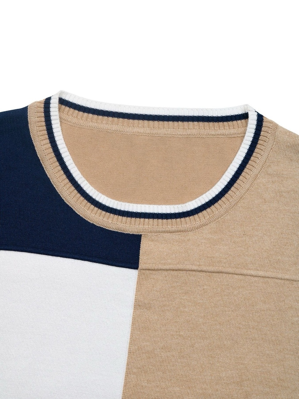 Color Block Round Neck Sweater with Ribbed Trim - Picture 6 of 10